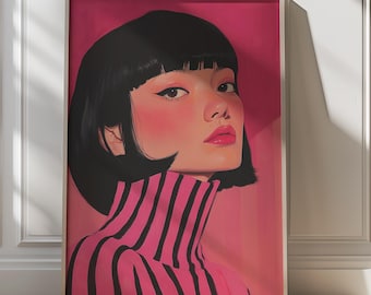 Pink Portrait Printable Modern Pink Wall Art Fashion Illustration Girl Art Print Pop Art Girl Colorful Feminine Room Decor Figurative Art