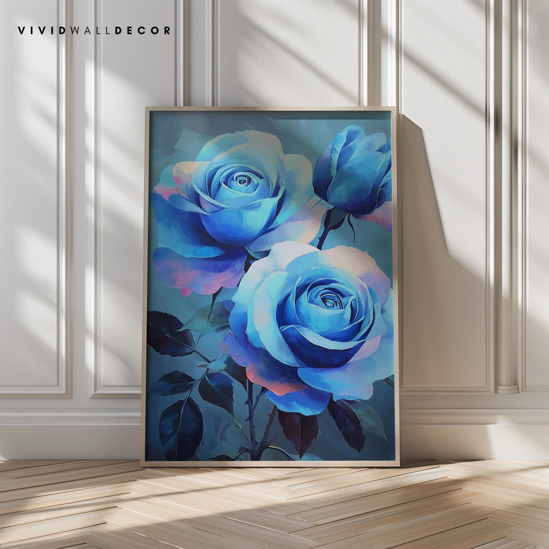 Blue Rose Wall Art Floral Art Print Elegant Flower Decor Modern Home ...