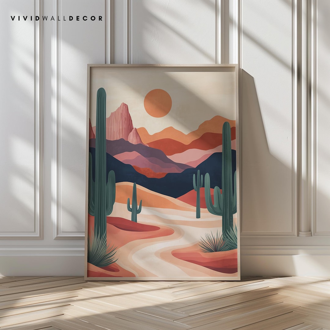Minimalist Desert Cactus Art Print Southwest Sunset Landscape Boho Wall ...