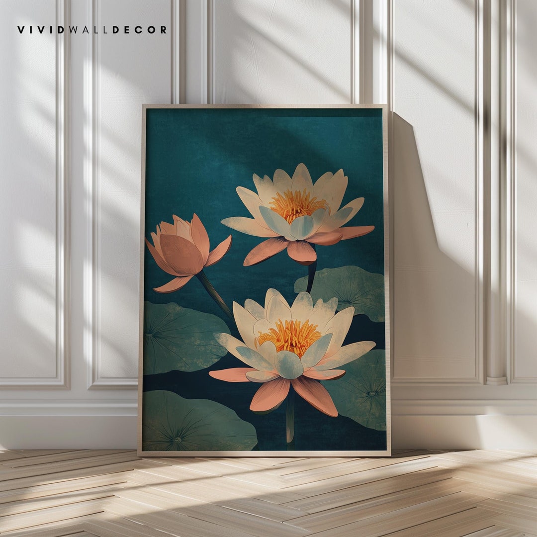 Lotus Wall Art Print Water Lily Painting Minimalist Botanical Decor ...