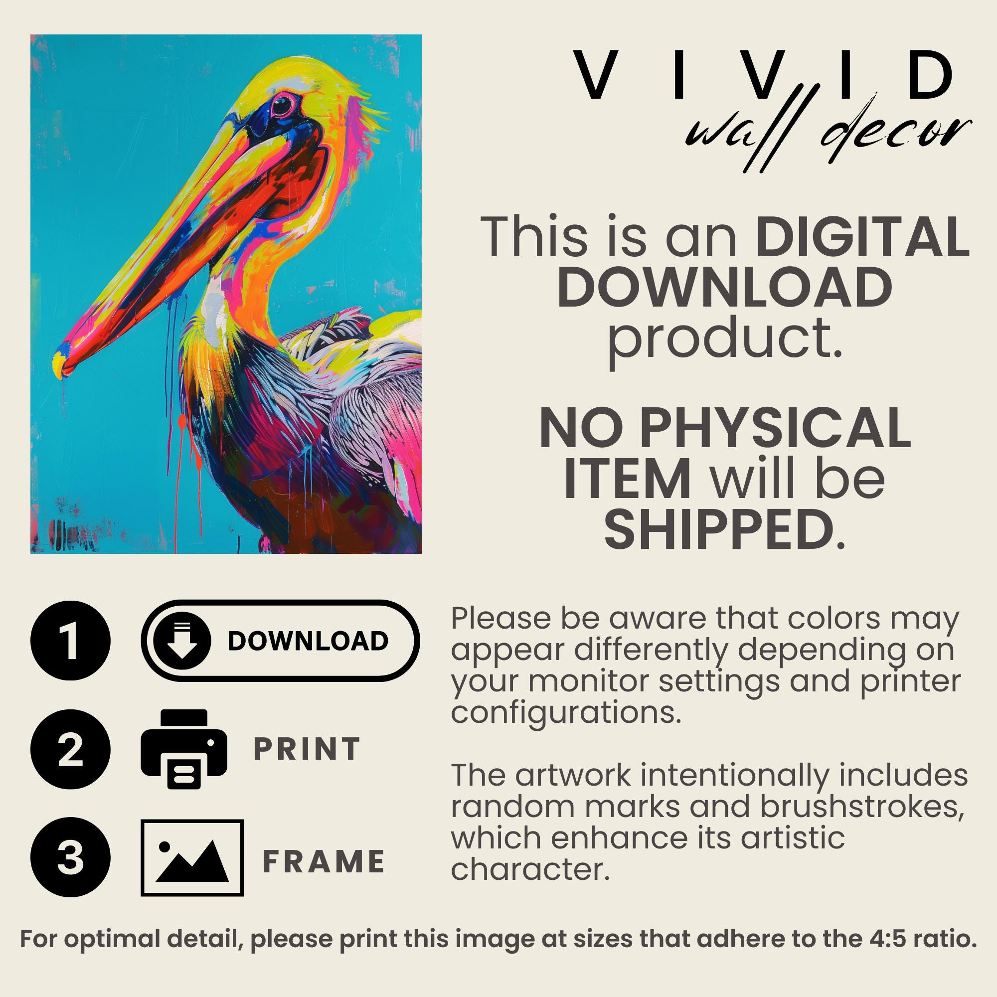 Vibrant Pelican Art Print Maximalist Wall Decor Colorful Bird Art ...