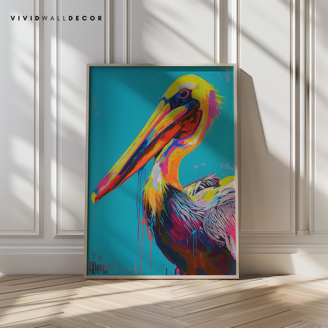 Vibrant Pelican Art Print Maximalist Wall Decor Colorful Bird Art ...