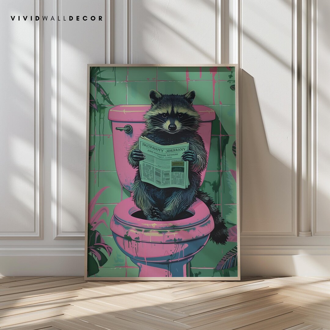 Quirky Raccoon Bathroom Print Bold Maximalist Wall Decor Funny Animal ...