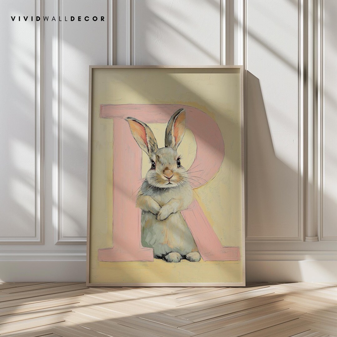 Rabbit Alphabet Art Letter R Nursery Wall Print Cute Animal Decor for ...