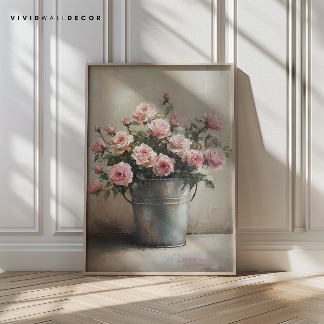 Blush Pink Roses Wall Art Vintage Floral Printable Country Cottage ...