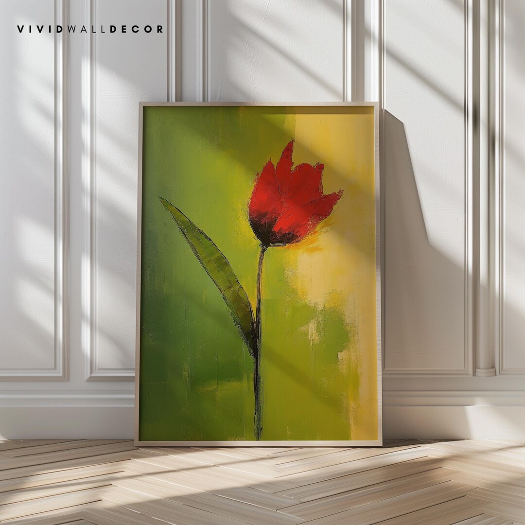 Abstract Tulip Painting Modern Floral Decor Bold Red Flower Print ...