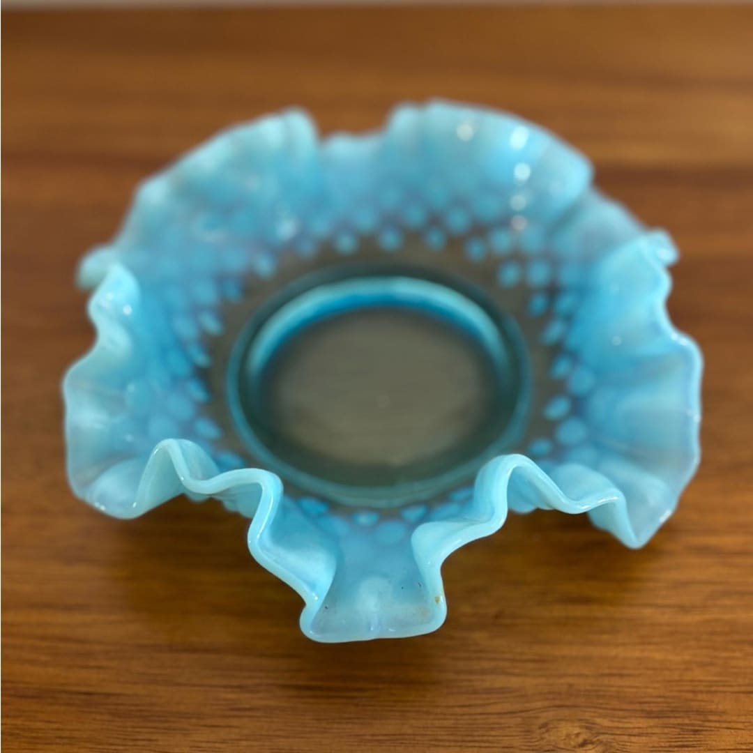 Vintage Fenton Blue Hobnail Opalescent Ruffled Glass Candy Dish - Etsy