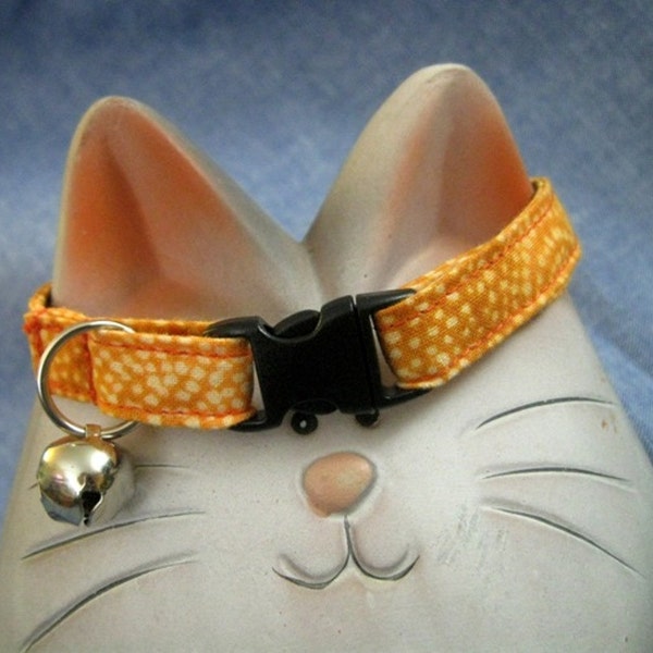 Modern Bright Orange Print Fabric Cat Collar with Safety Breakaway Buckle, Adjustable Sizes, Soft and Nonirritating