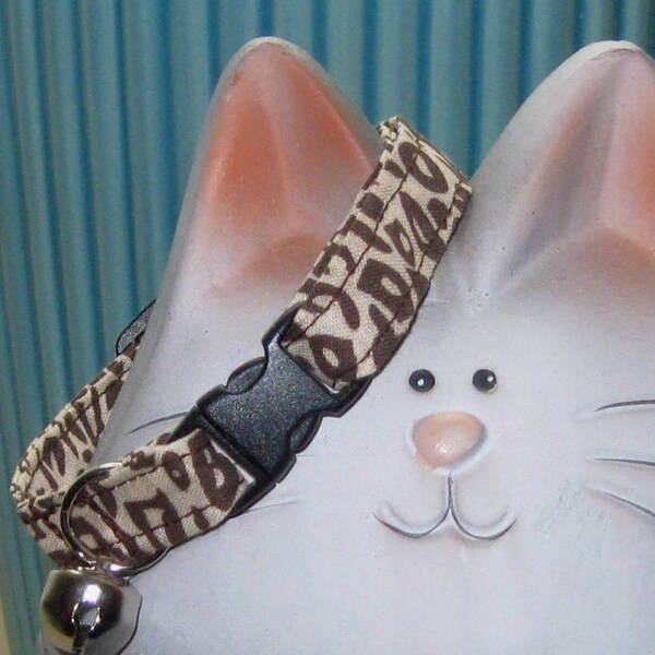 Cat Collar with Breakaway Safety Buckle, Adjustable Sizes in Fabric with Tan and Brown Wildcat Leopard Spots Design, Soft and Comfortable
