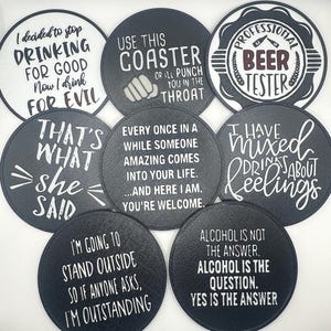 Funny Coasters, Humorous Drink Coasters, Unique Home Decor, Fun Coasters for Parties & Gifts 3D Printed purchase 4 and receive free holder