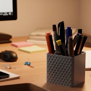 3D Printed Hexagon Pattern Pen Holder or Pencil Cup Desk Decor