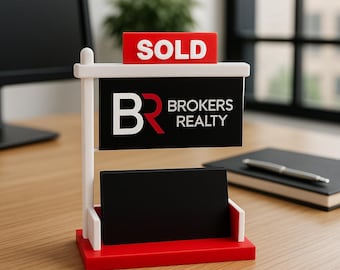 Realtor Business Card Holder, SOLD Sign Desk Decor, Real Estate Gift