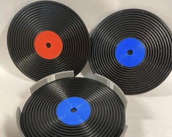 Retro Vinyl Record Coaster Set (4), 3D Printed Non-Slip Drink Coasters, Music Coaster