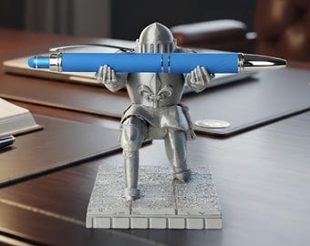 3D Printed Medieval Knight Pen Holder: Fantasy Desk Organizer