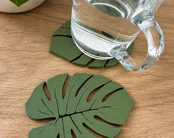 3D Printed Monstera Leaf Coasters with Holder (Set of 6), Tropical Drink Coasters, Plant Lover Gift, Boho Home Decor