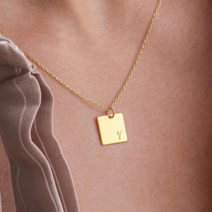 Personalized Initial Necklace: Square 14k Gold Monogram Pendant
