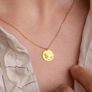 14K Massivgold Geburtsblumen Halskette: Personalisierter Namensanhänger