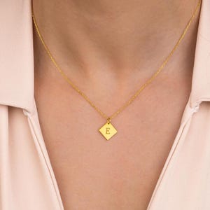 Personalized Initial Necklace: Square 14k Gold Monogram Pendant
