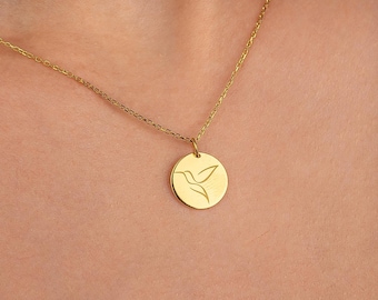 Minimalist Gold Hummingbird Necklace: Sterling Silver Bird Pendant