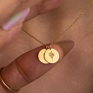 Personalized Birth Flower Necklace: 14k Gold Sterling Silver Pendant, Custom Birthday Gifts for Women