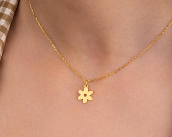 14K Gold Dainty Daisy Necklace – Minimalist Flower Pendant Charm, Tiny Floral Charm, Nature Jewelry, Cute Birthday Gift for Plant Lovers