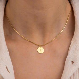Personalized 14k Gold Initial Disc Necklace: Custom Engraved Pendant