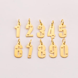 14k Gold Number Charm with Heart: Personalized Pendant