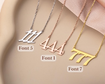 14K Gold Angel Number Necklace, Custom 111 222 333 Pendant, Numerology Number Necklace, Minimalist Lucky Number Jewelry
