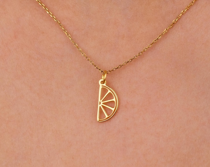 14K Gold Orange Slice Necklace, Dainty Lemon Add On Charm, Minimalist Citrus Fruit Pendant, Cute Summer Foodie Gift for Her, Boho Jewelry