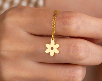 14K フラワーチャーム ペンダントトップ スマイルフラワー ゴールド ハッピーフラワーペンダントネックレス：スターリングシルバー