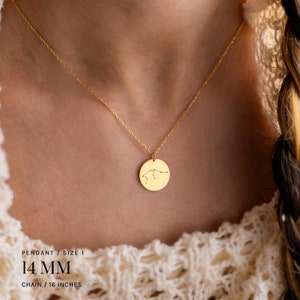 Personalized Zodiac Necklace: Gold Star Sign Disc Pendant