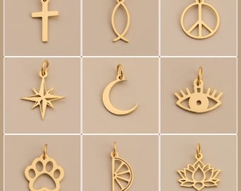 14K Gold Charms, Tiny Gold Pendant, Dainty Charms for Bracelet, Build Your Own Charm Necklace