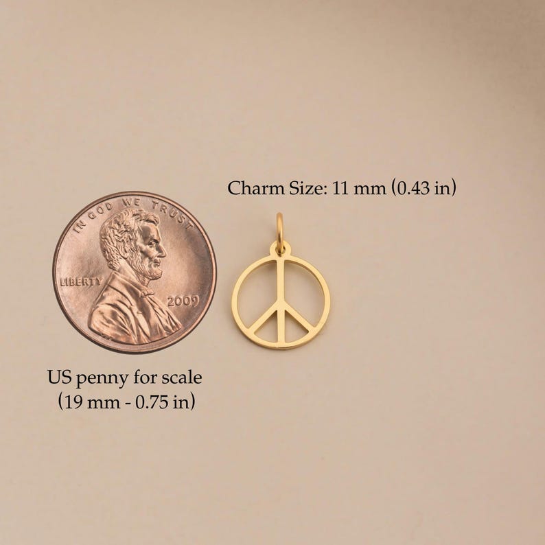 14K Gold Peace Sign Necklace: Dainty Boho Charm Pendant, 14K Gold Peace Sign Necklace, Minimalist Peace Symbol Pendant, Hippie Necklace image 6