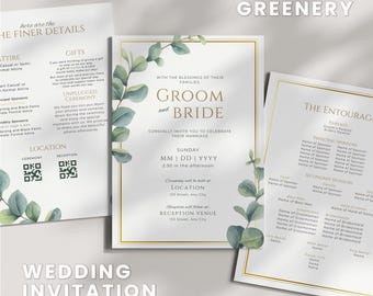 Eucalyptus Wedding Invitation Template: Elegant Greenery, Editable Canva Design (Digital Download)