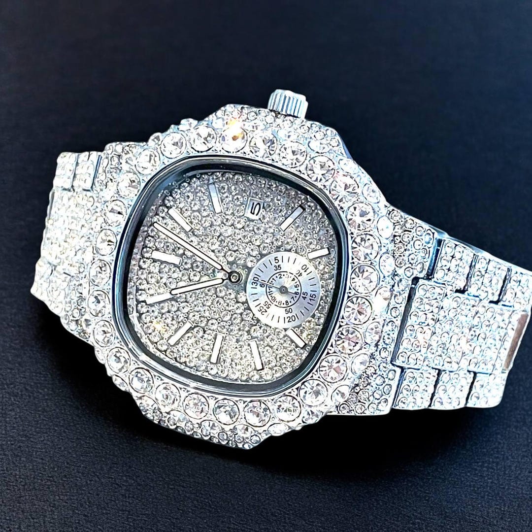 Lab Diamond Watch. Iced Out Square Watch for Men. Gift for Him. Hip Hop ...