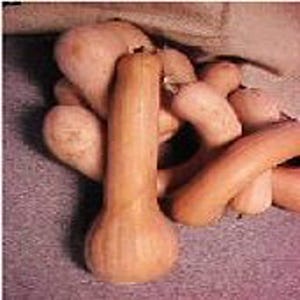 May include: A collection of butternut squash, with a light tan color and elongated shape. The squash are arranged in a pile, with some overlapping. The smooth skin of the squash is visible, and the stems are still attached to some.