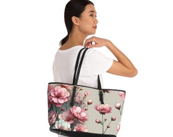 PU Leather Shoulder Bag with Pink Flowers