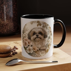 Shih Tzu Watercolor Mug – Cute Dog Accent Coffee Mug with Floral Design, Gift for Shih Tzu Lovers, 11oz or 15oz