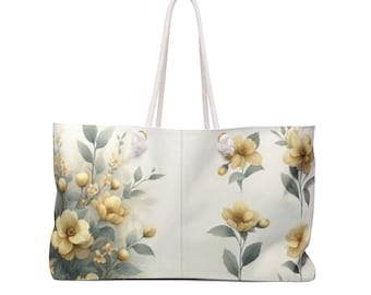 Floral Weekender Bag - Travel Tote, Large Overnight Bag, Duffle with Shoulder Strap