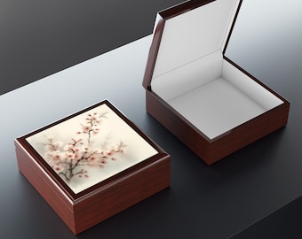 Cherry Blossom Jewelry Box – Watercolor Floral Keepsake – Elegant Gift for Her