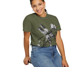 Unisex Garment-Dyed Dragonfly T-Shirt | Nature Graphic Tee | Boho Vintage Style Shi