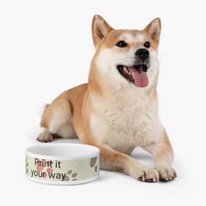 Personalized Ceramic Pet Bowl with Paw Print Design — Custom Dog or Cat Food Bowl