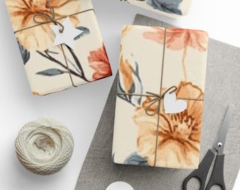 Floral Wrapping Papers, Elegant Gift Wrap, Birthday, Wedding, Baby Shower, Eco-Friendly Gift Wrap