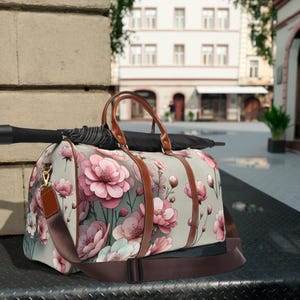 Waterproof Weekender Bag with Pink Floral Design – Travel Duffle Bag for Women