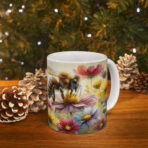 Ceramic Bee and Flower Mug: Nature-Inspired Drinkware