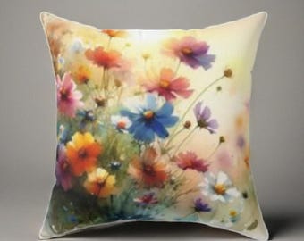 Cojín decorativo con flores silvestres: cojín cuadrado para sofá o cama – Decoración del hogar estilo cottagecore