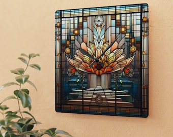 Stained Glass Look Floral Acrylic Wall Clock, Vintage Home Decor, Art Deco Clock, Gift for Her, Elegant Wall Art, Timeless Design