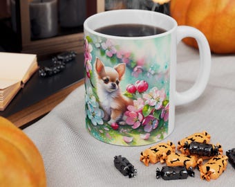 Floral Chihuahua Mug, Cute Dog Mom Gift