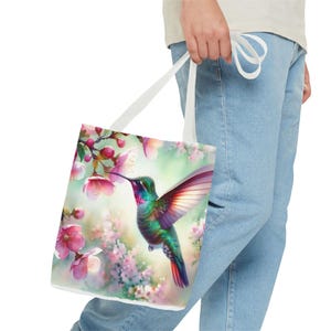 Hummingbird Floral Print Tote Bag - Reusable Canvas Grocery Bag
