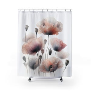 Watercolor Poppies Shower Curtain - Floral Bathroom Decor - Artistic Red Flower Design